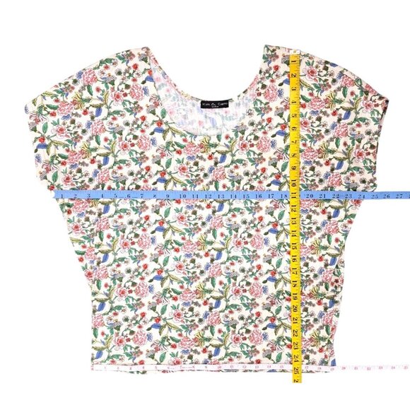 Kim & Cami Floral Print Blouse Women Size Medium Capped Sleeve Top Ribbed Knit - Picture 6 of 6